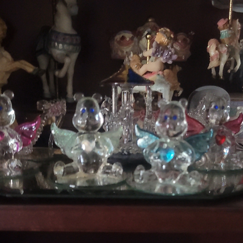Crystal Angel Figurine Set with Blue and Pink Accents